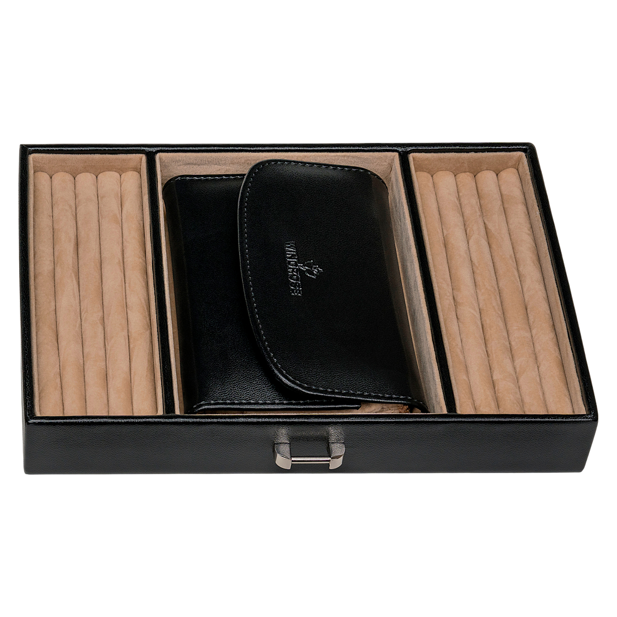 Schmuckkoffer mit integrierter Schmucktasche merino / schwarz