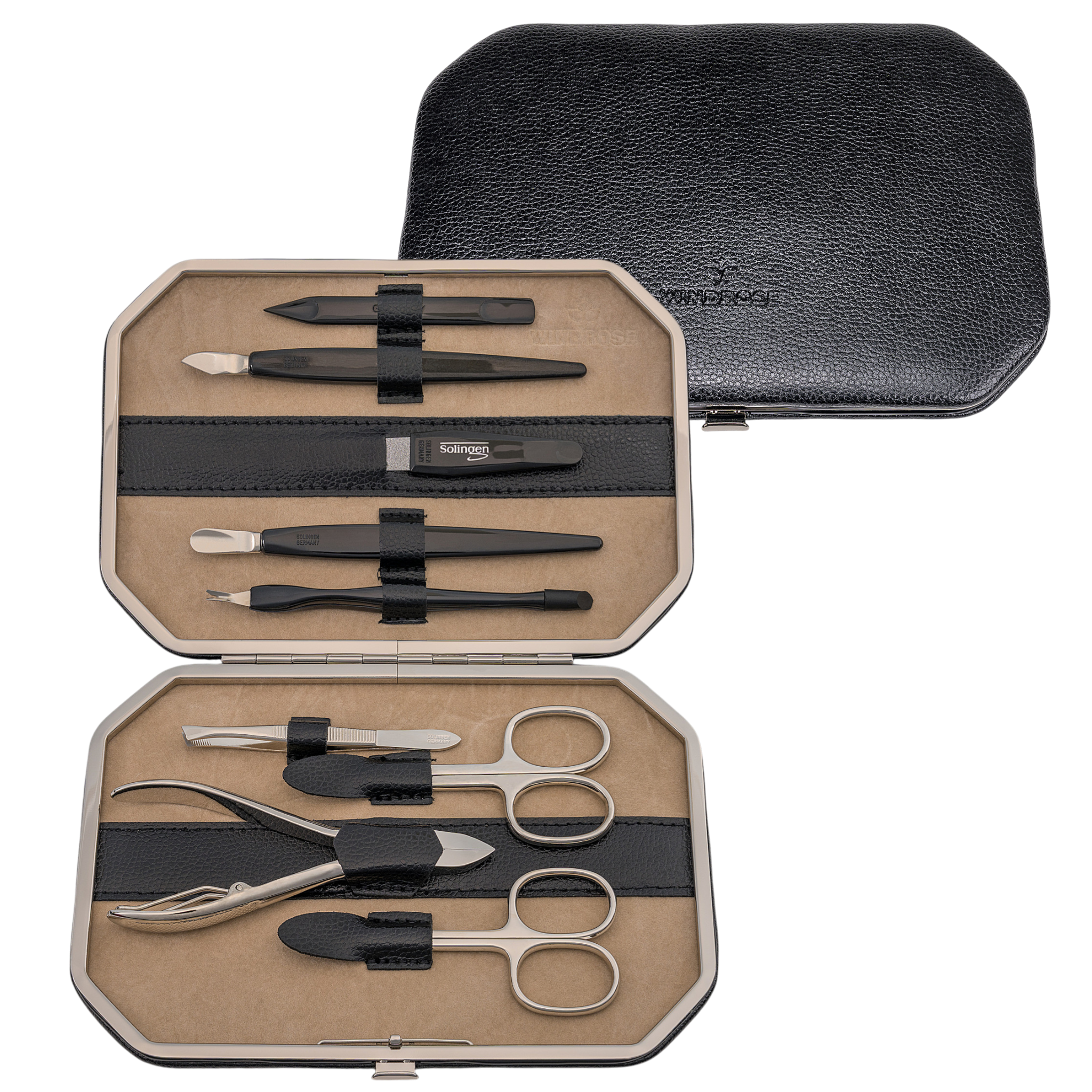 10-teilig Maniküretui beluga / schwarz (Leder) 