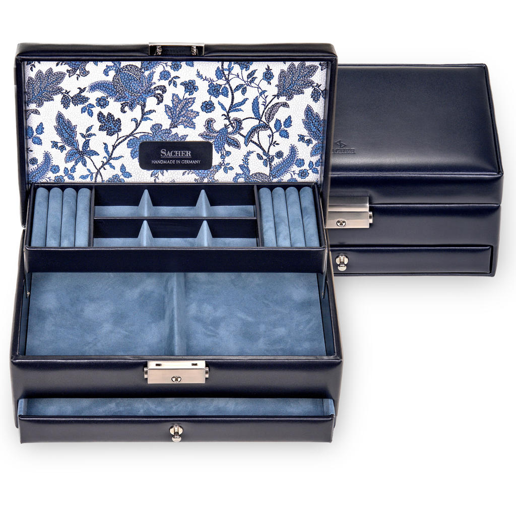 Helen jewellery box florage / navy (leather) 