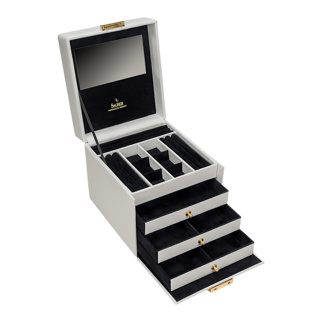 Schmuckkasten Evita granello / weiß (Vollrindleder) 