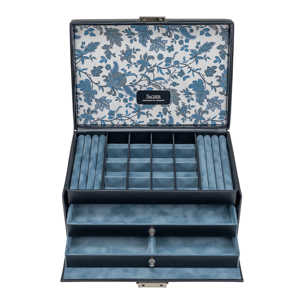 Schmuckkasten Ina florage / navy (Leder) 