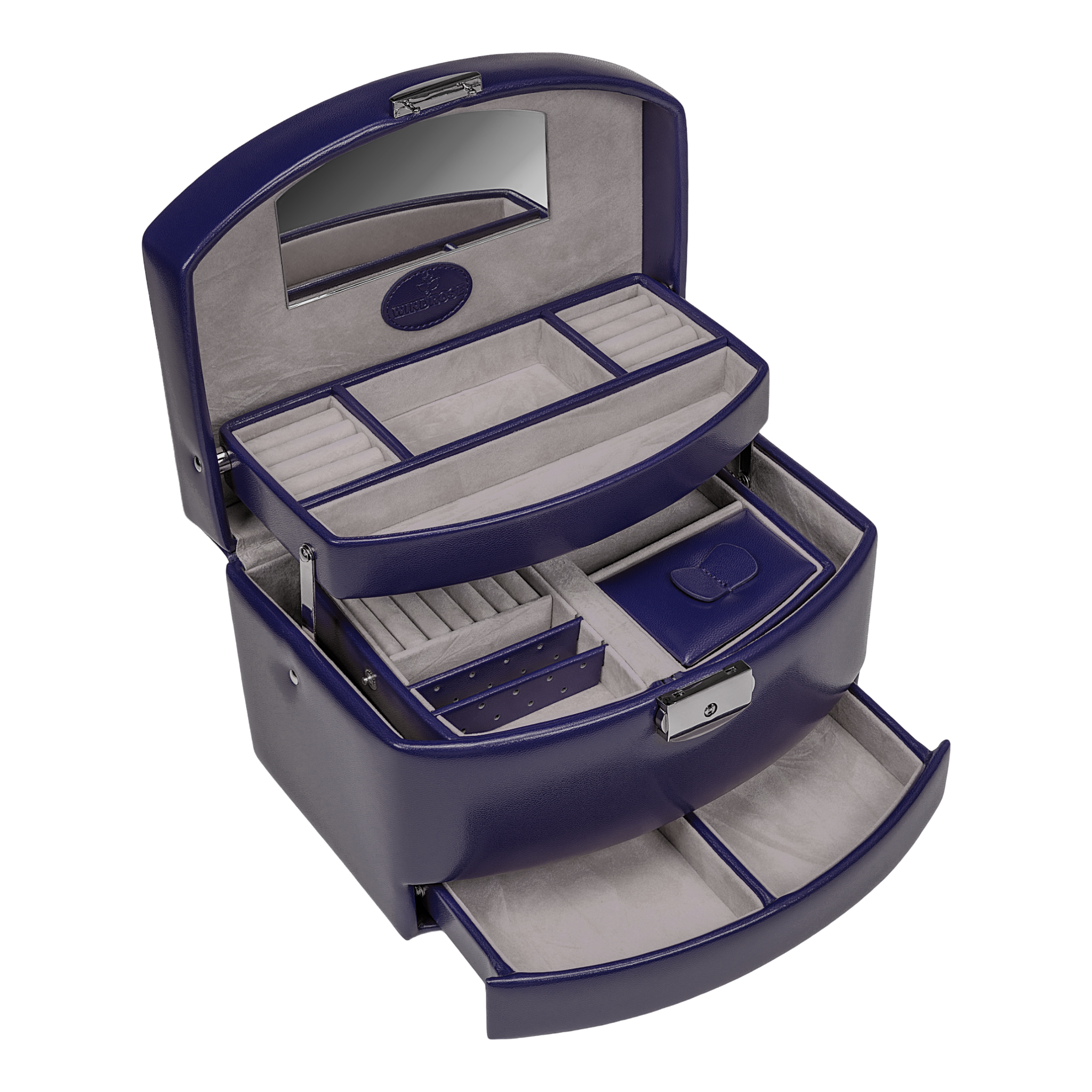Automatic jewellery case with travel insert Merino Moda / dark blue Automatic jewellery case with travel insert Merino Moda / dark blue