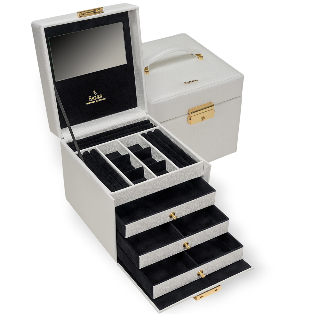 Schmuckkasten Evita granello / weiß (Vollrindleder) 