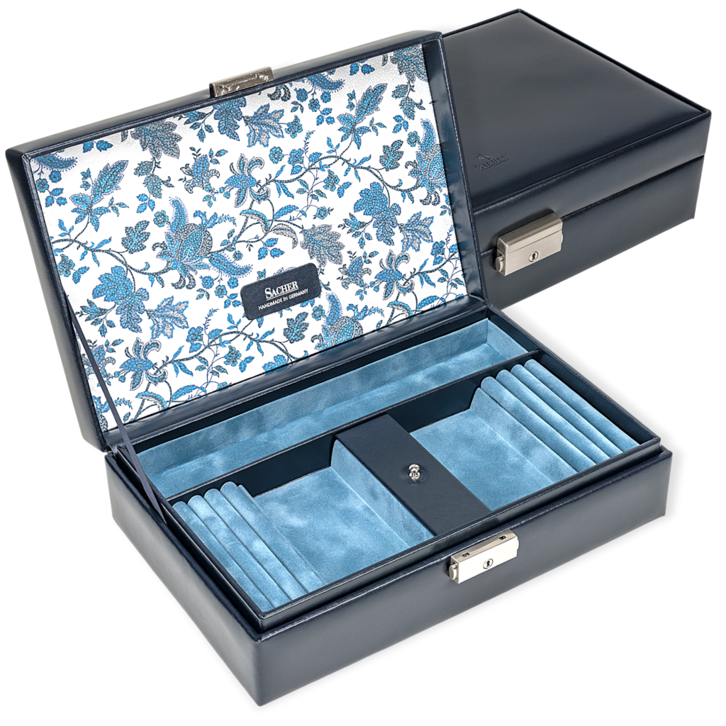 Schmuckkassette Ilka florage / navy (Leder) 