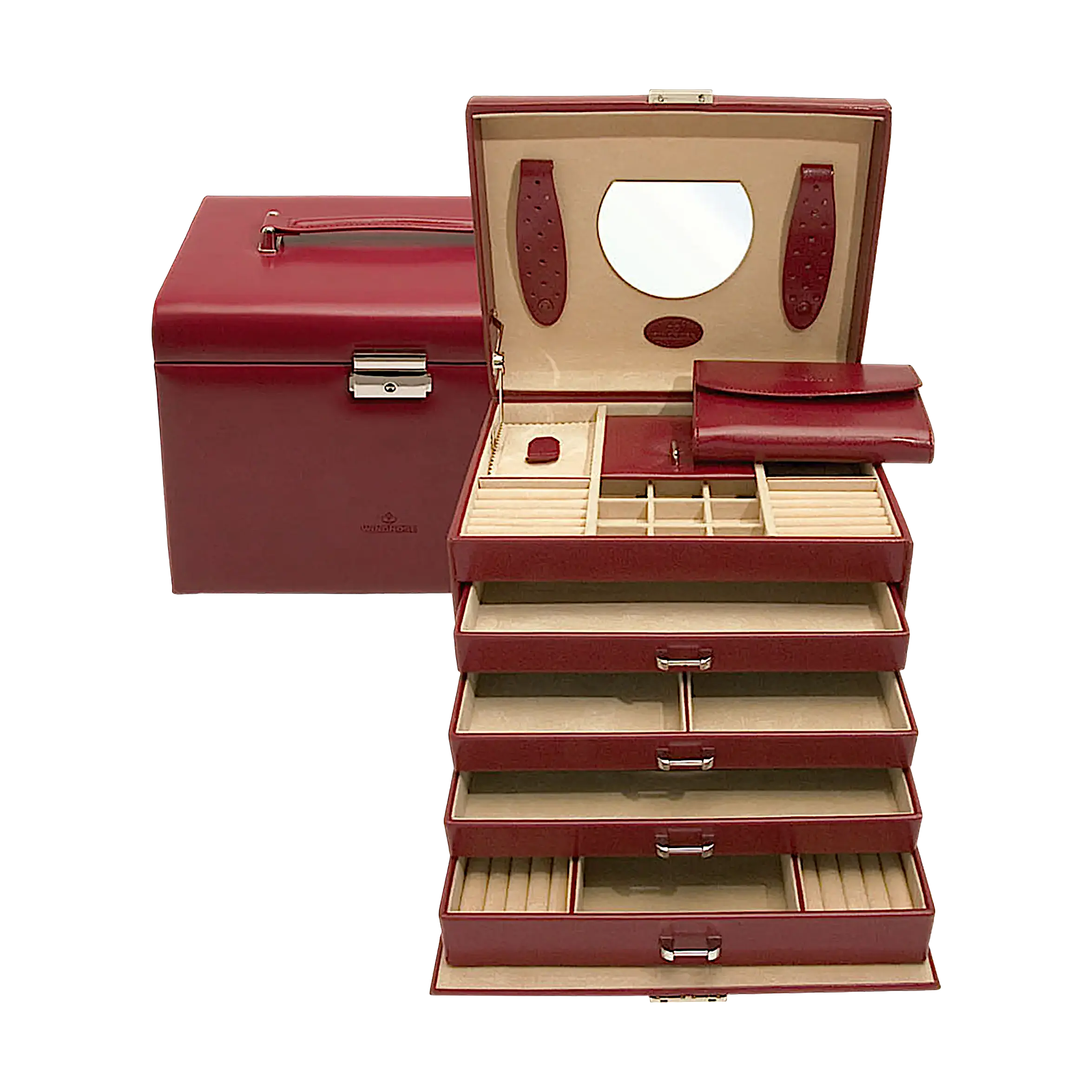 Jewellery case with integrated jewellery bag Merino / red