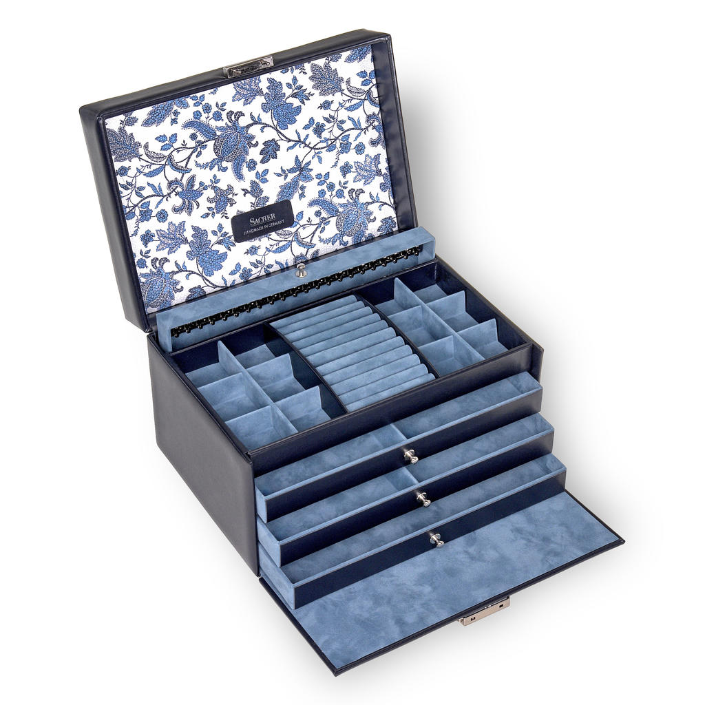Boîte à bijoux Jasmin florage / navy (cuir) 