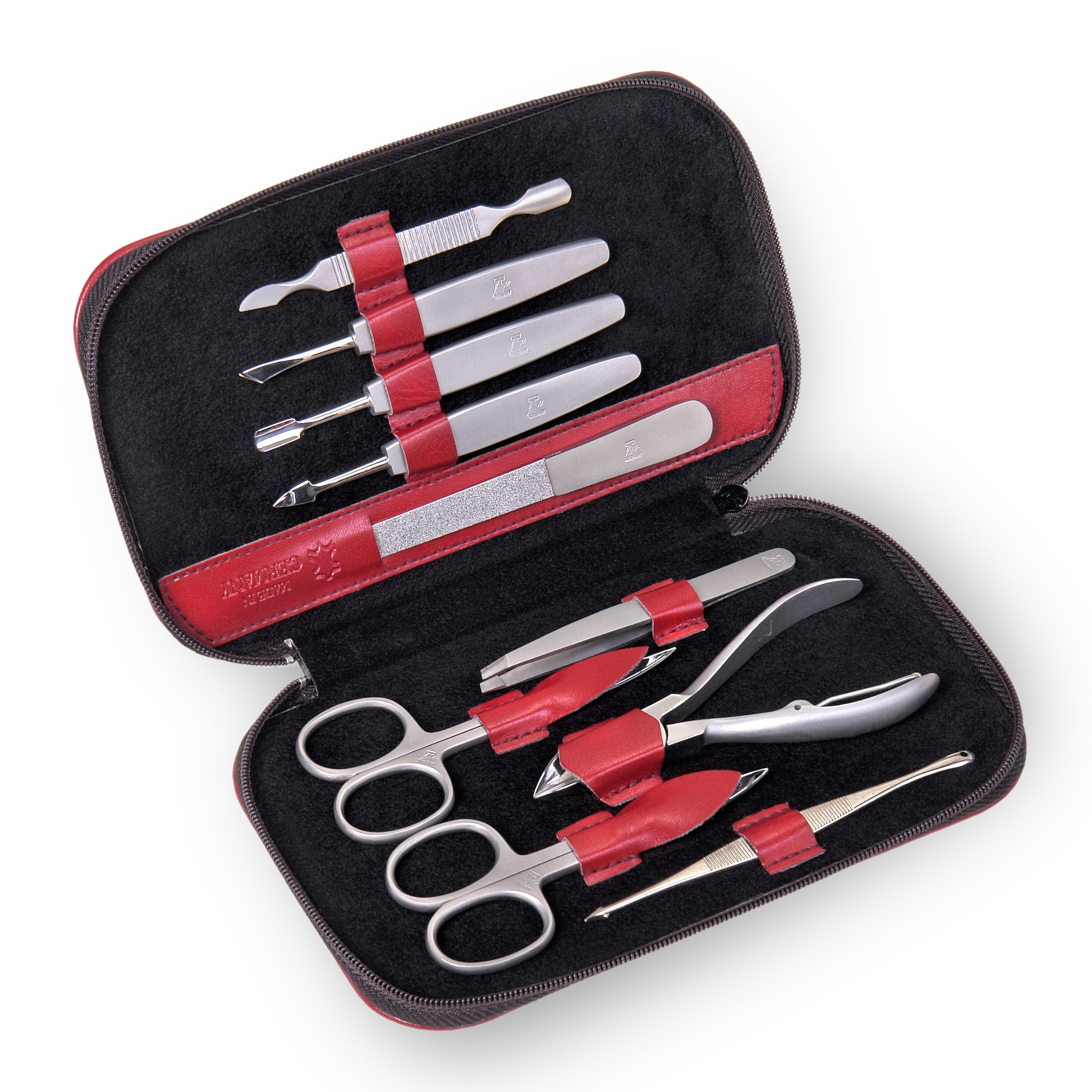 Trousse de manucure 10 pièces / rouge (cuir) 