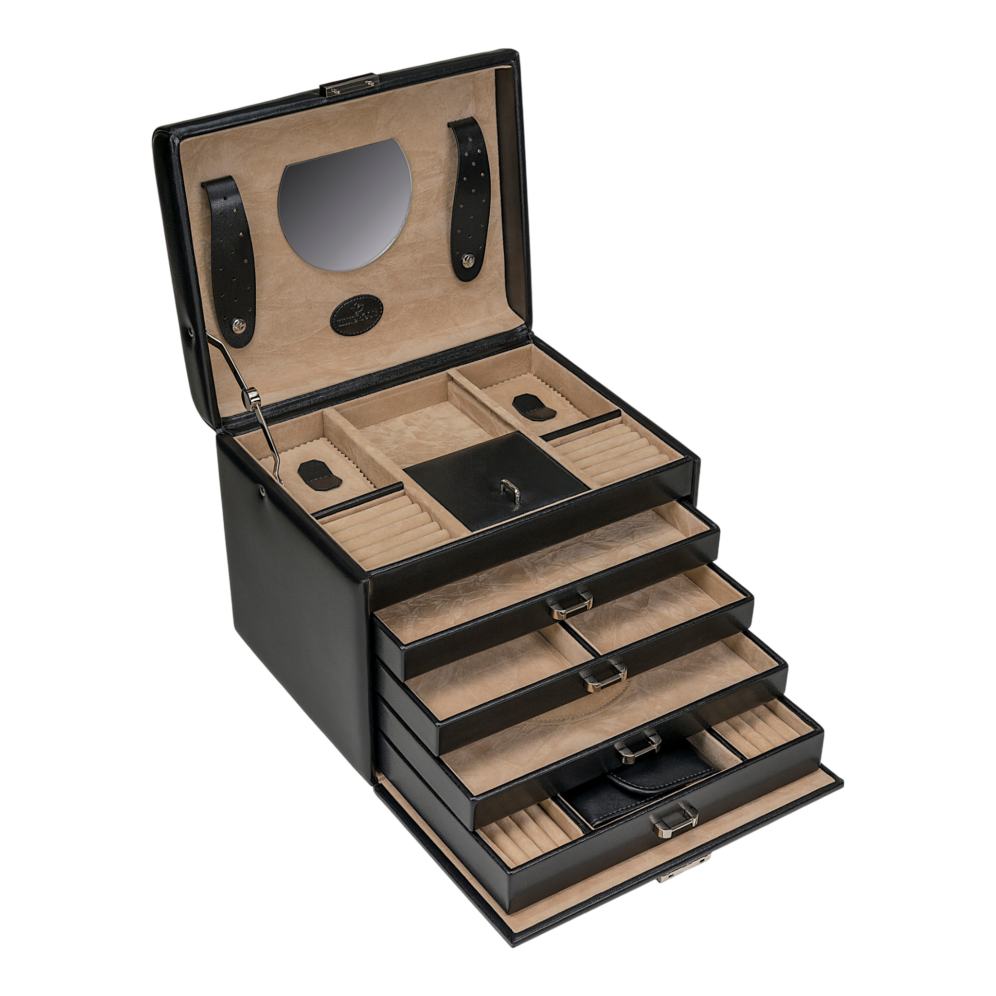 Schmuckkoffer mit integrierter Schmucktasche merino / schwarz