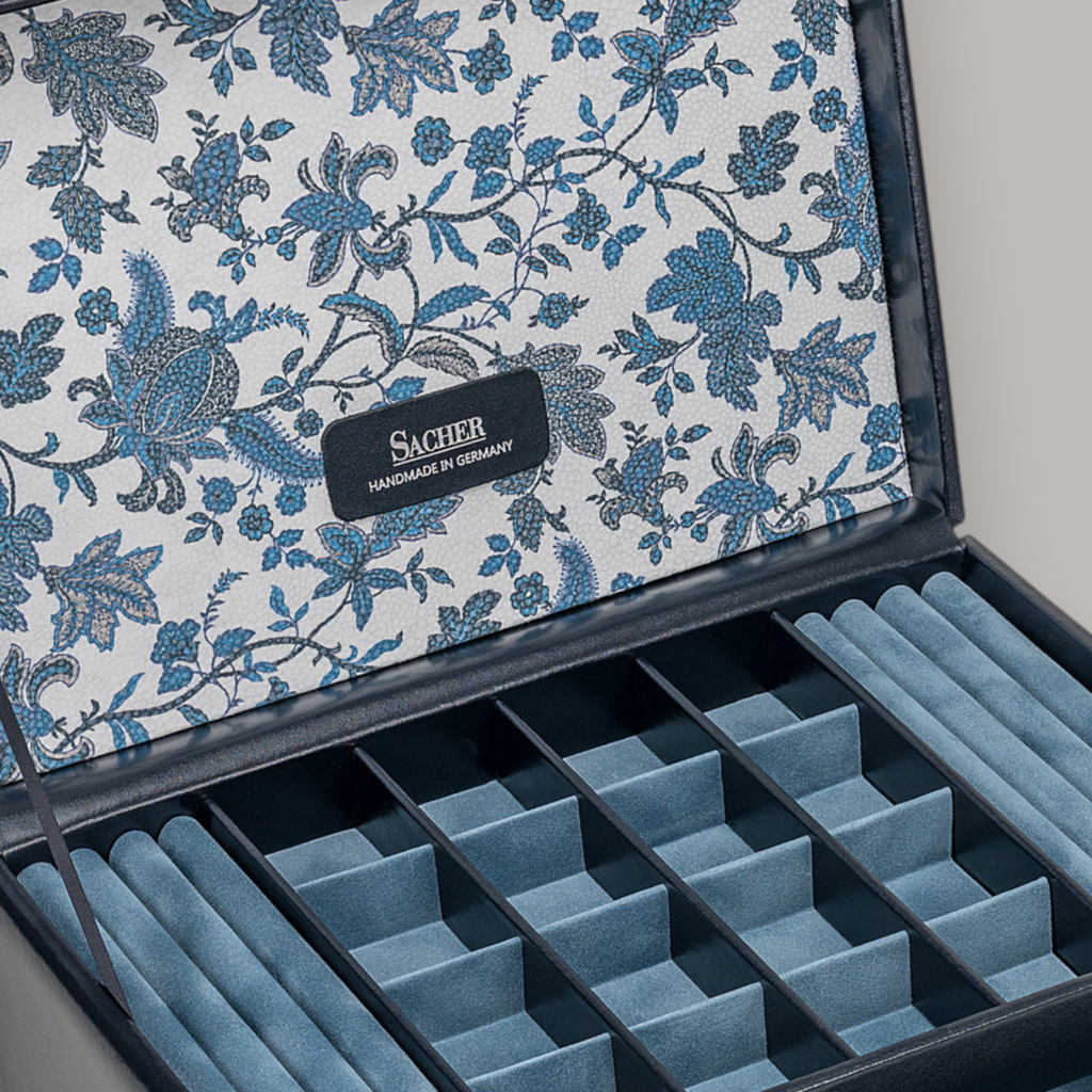 Schmuckkasten Ina florage / navy (Leder) 
