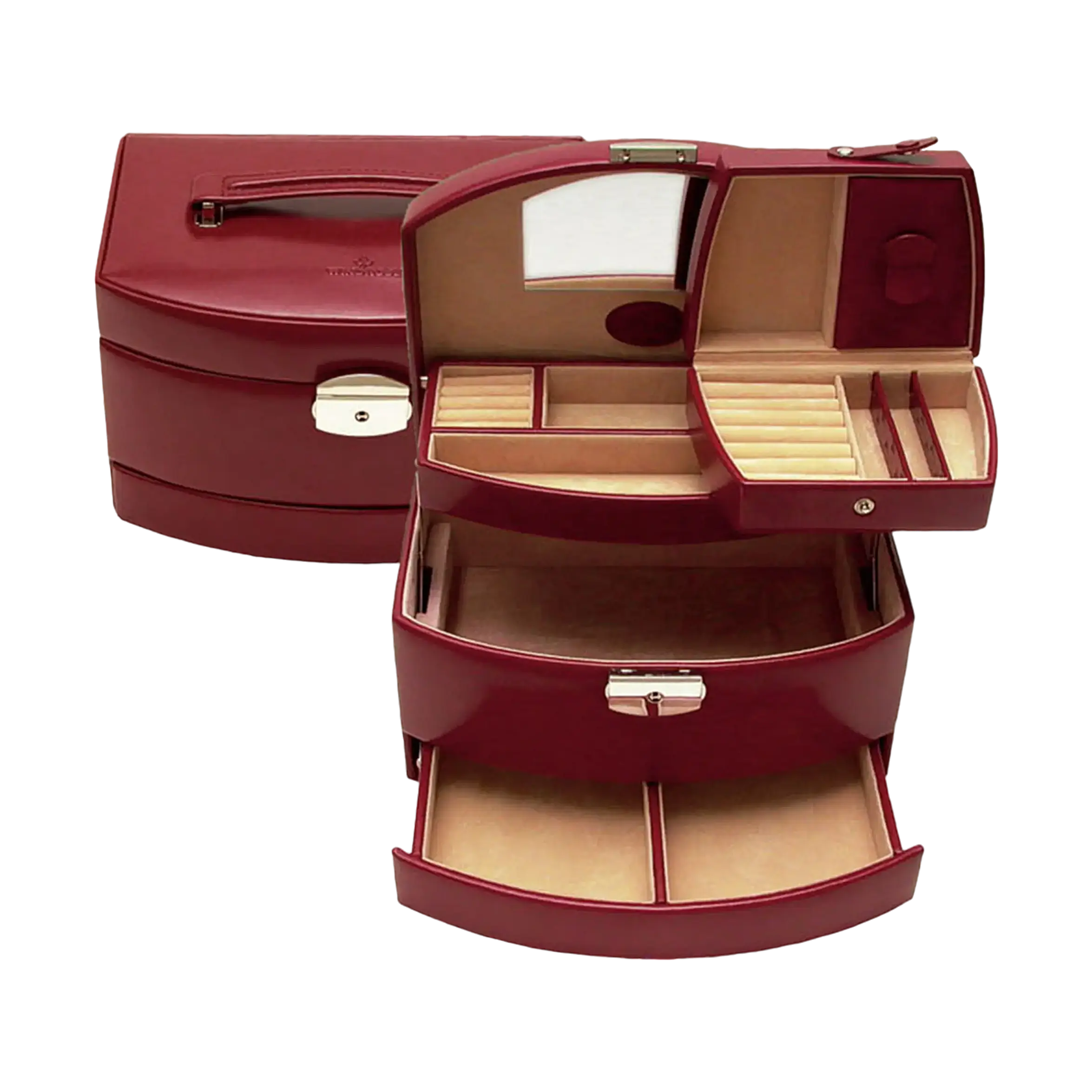 Automatic jewellery case with insert Merino / red