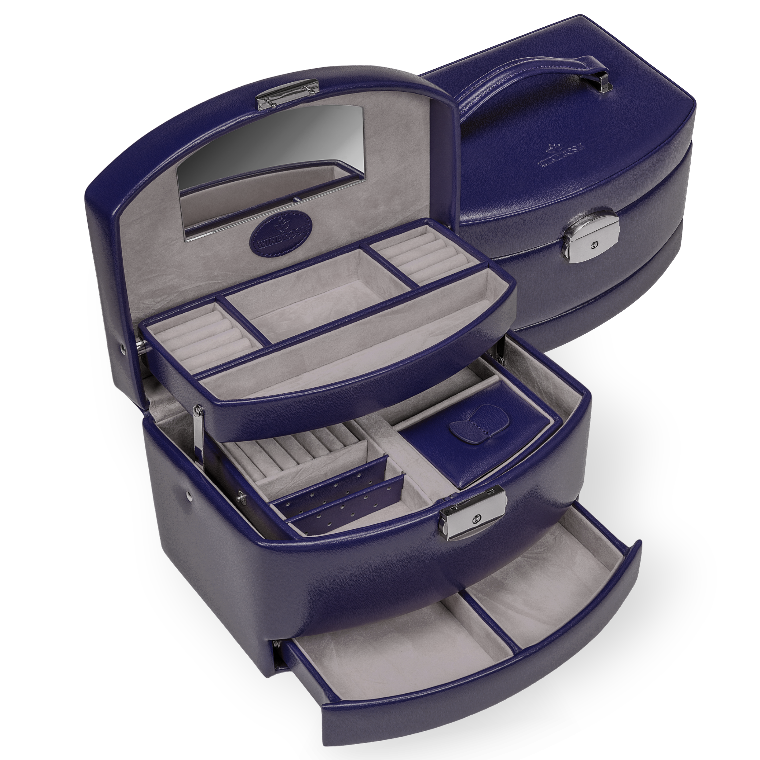 Automatic jewellery case with travel insert Merino Moda / dark blue Automatic jewellery case with travel insert Merino Moda / dark blue