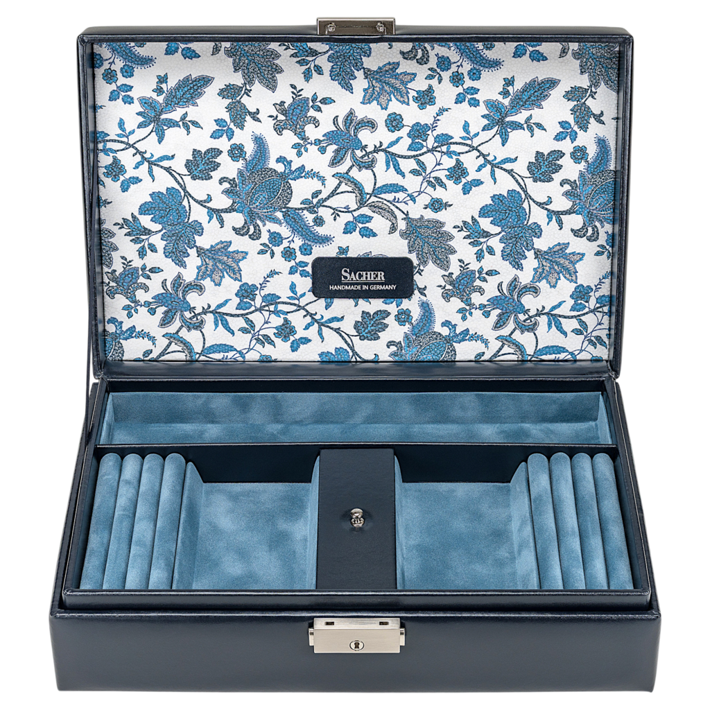 Schmuckkassette Ilka florage / navy (Leder) 