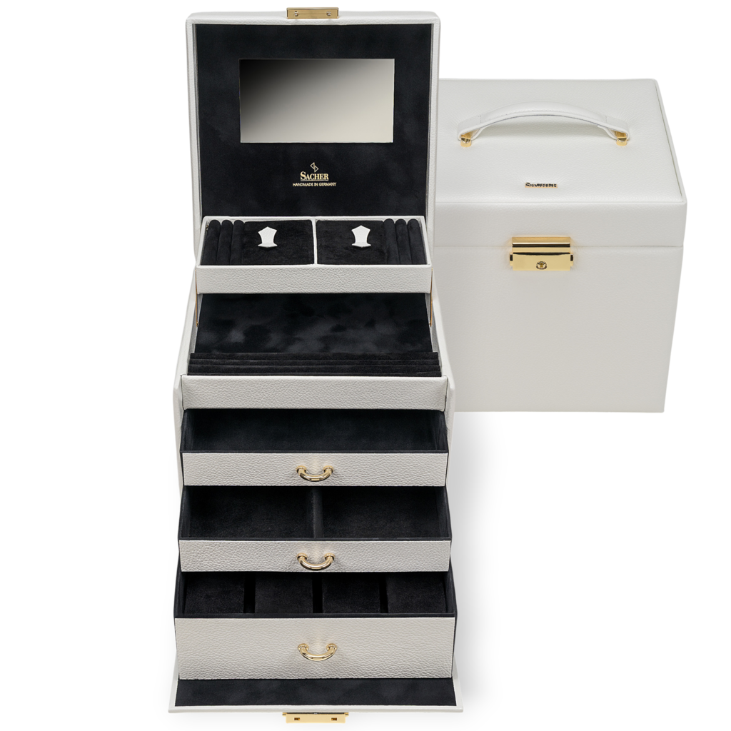 Schmuckkasten Lisa granello / weiß (Vollrindleder) 