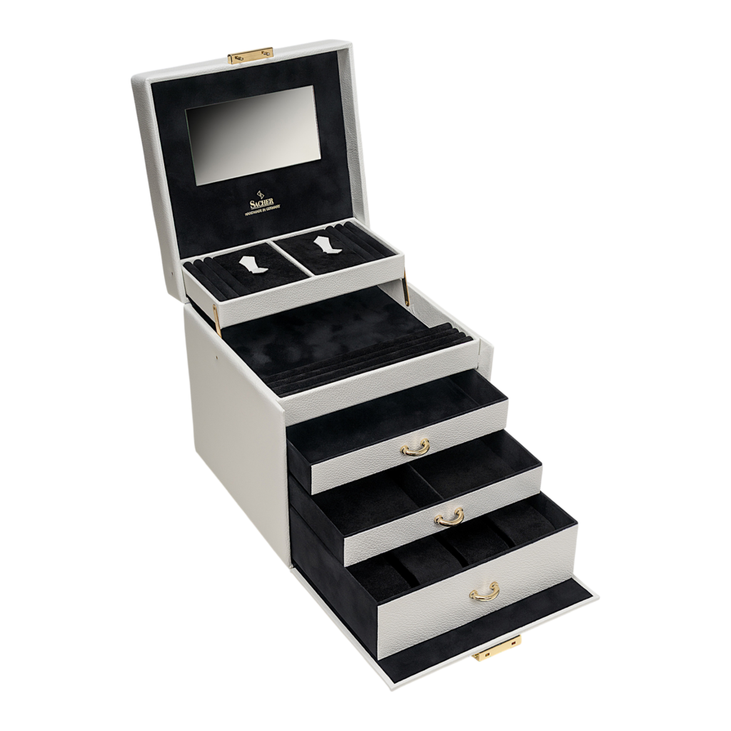 Schmuckkasten Lisa granello / weiß (Vollrindleder) 