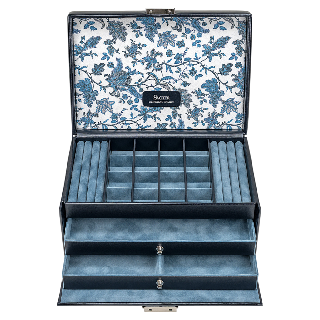 Schmuckkasten Ina florage / navy (Leder) 