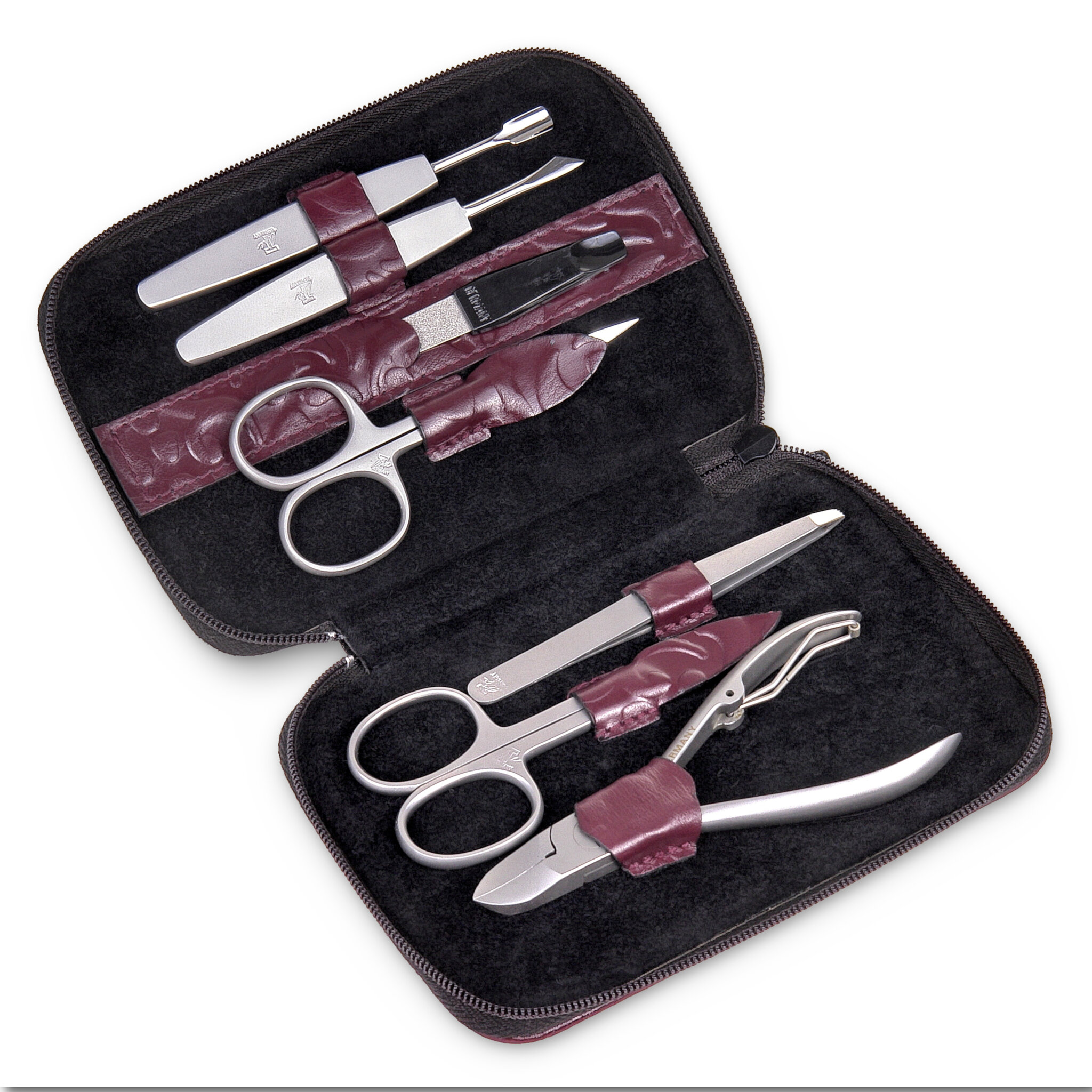 7-piece manicure case ornamento / bordeaux (leather) 