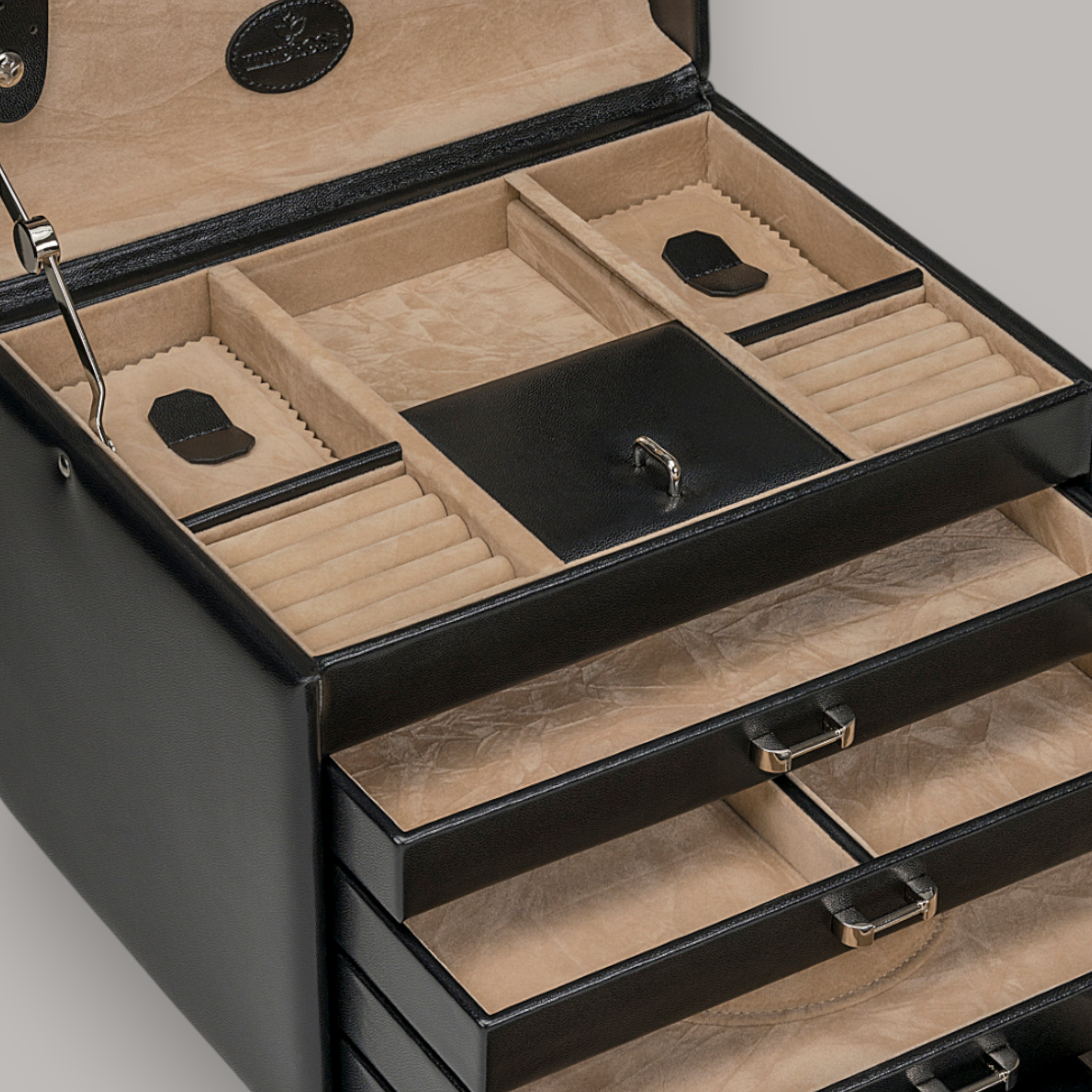 Schmuckkoffer mit integrierter Schmucktasche merino / schwarz