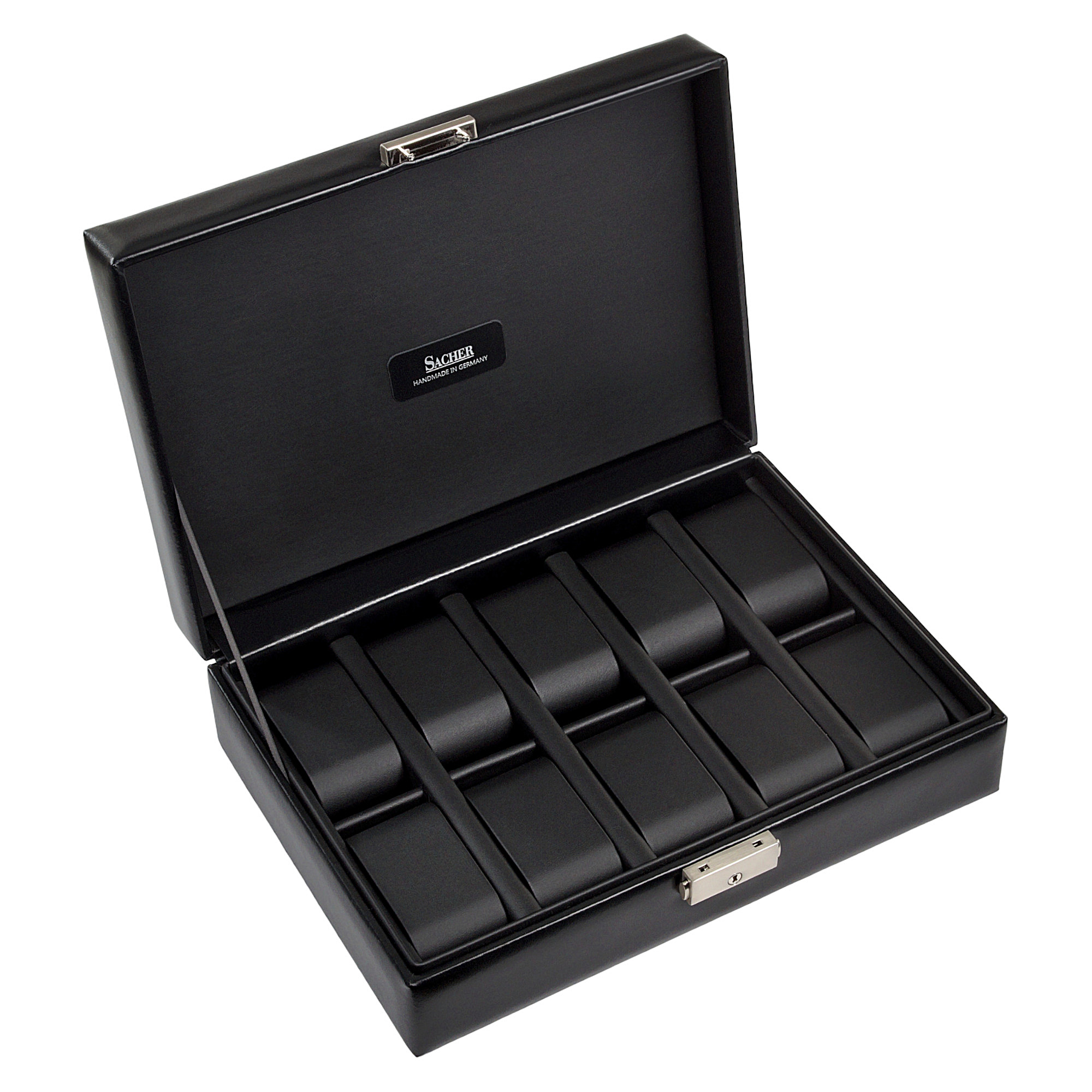 Watch case for 10 watches black exclusive / black (leather) 