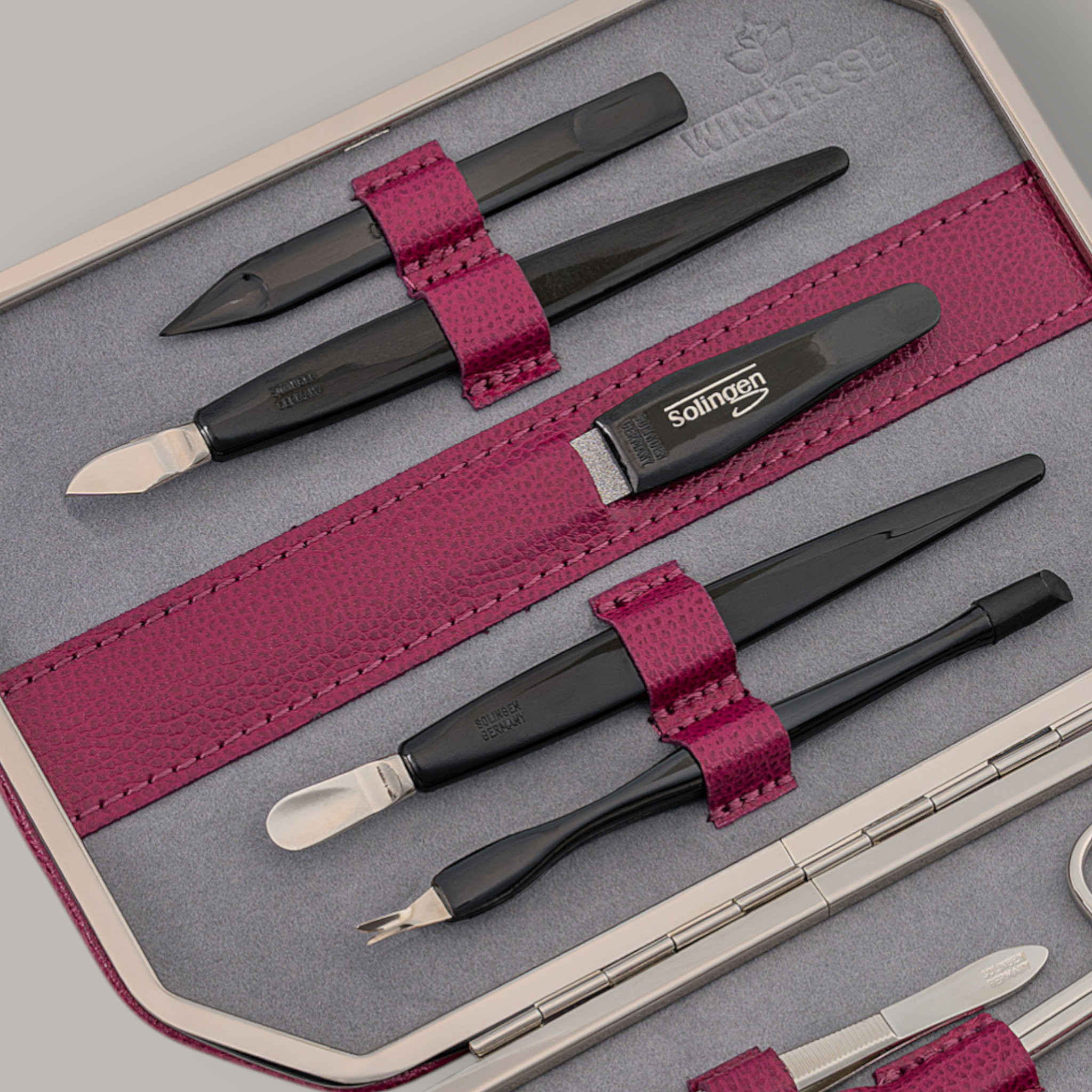 10-teilig Maniküretui beluga / beere (Leder) 