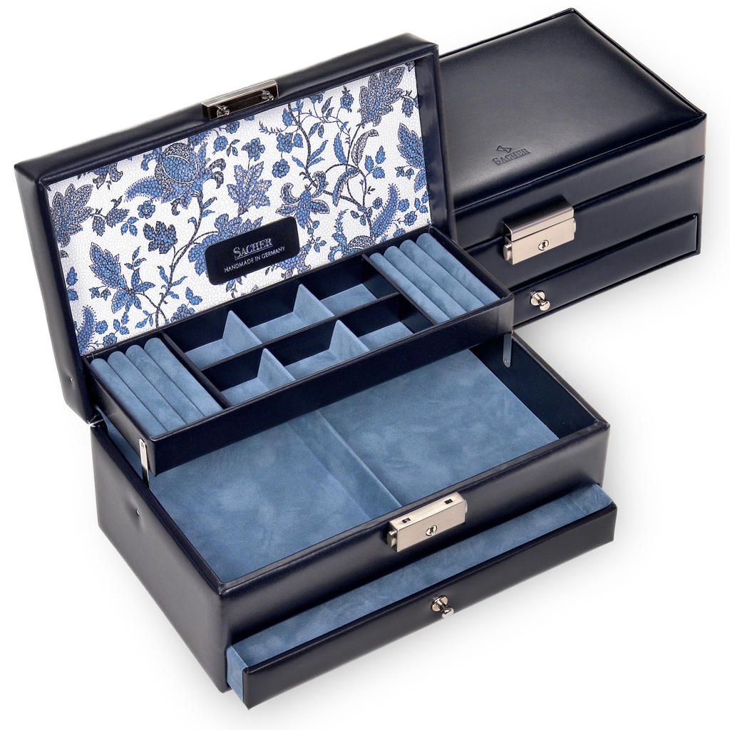 Helen jewellery box florage / navy (leather) 
