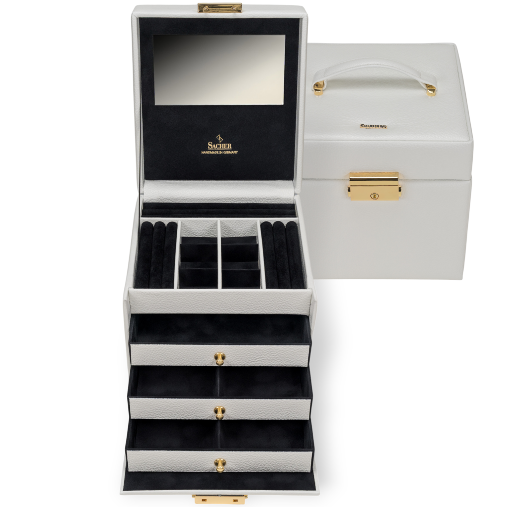 Schmuckkasten Evita granello / weiß (Vollrindleder) 