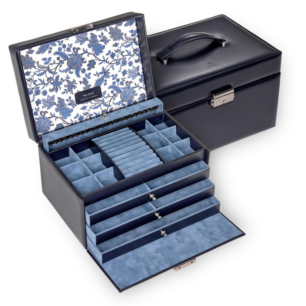 Jewellery box Jasmin florage / navy (leather) 