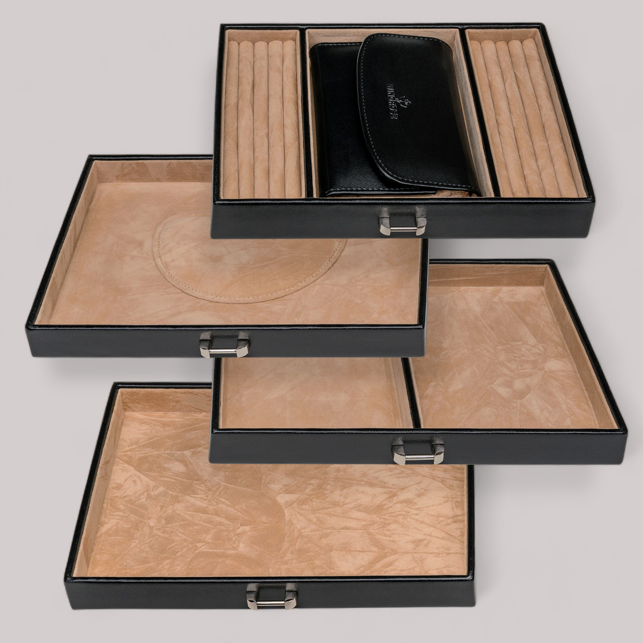 Schmuckkoffer mit integrierter Schmucktasche merino / schwarz