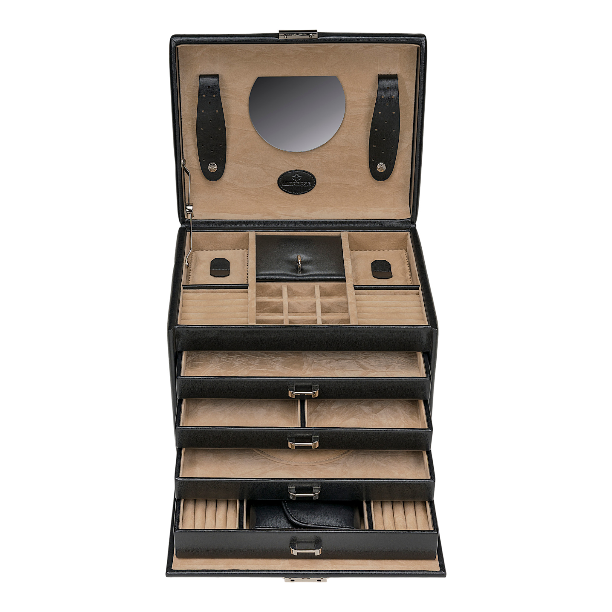 Schmuckkoffer mit integrierter Schmucktasche merino / schwarz