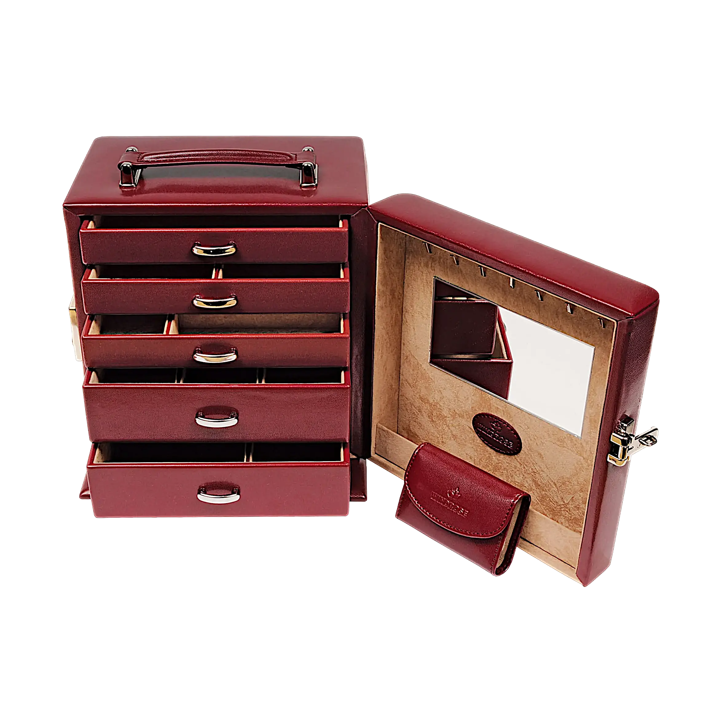 Jewellery case with integrated jewellery bag Merino / red