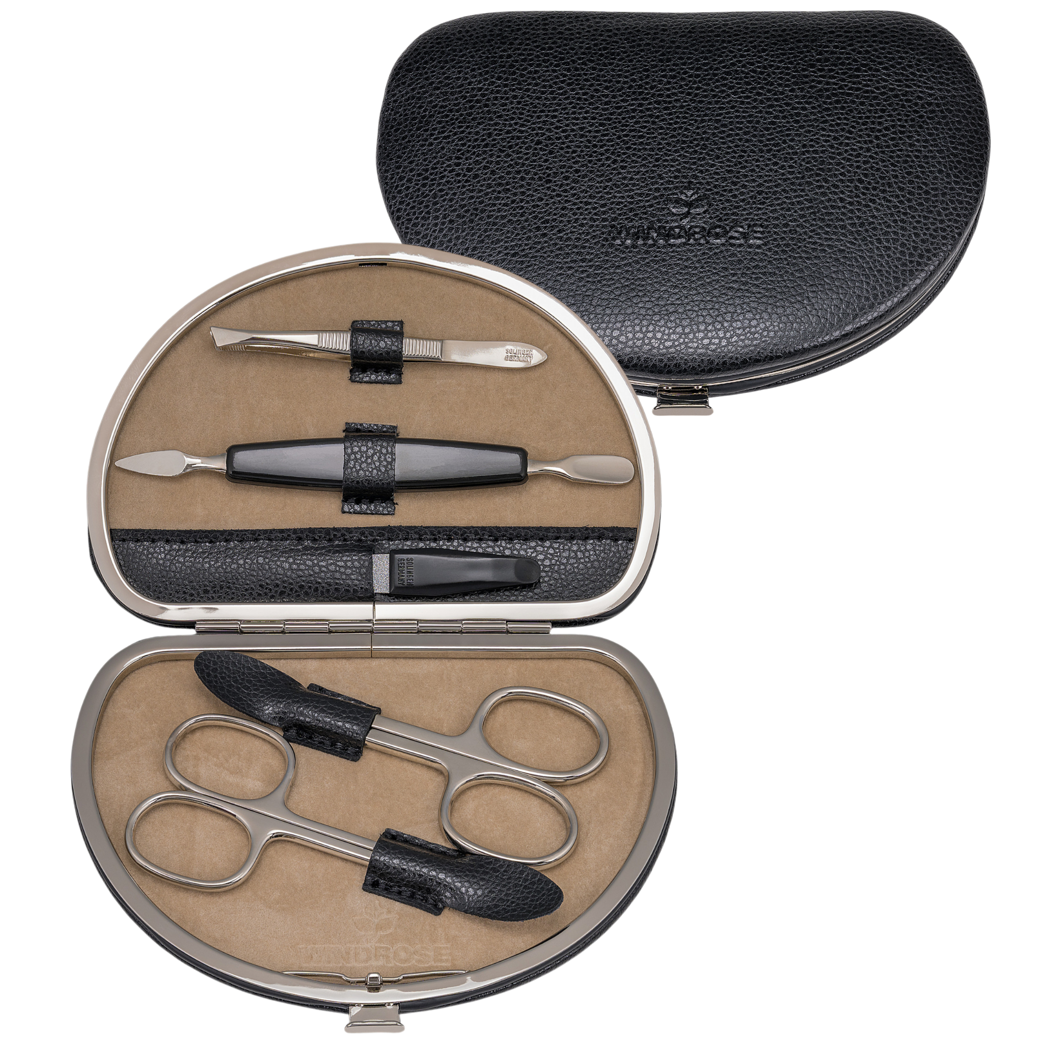 5-teilig Maniküretui beluga / schwarz (Leder) 