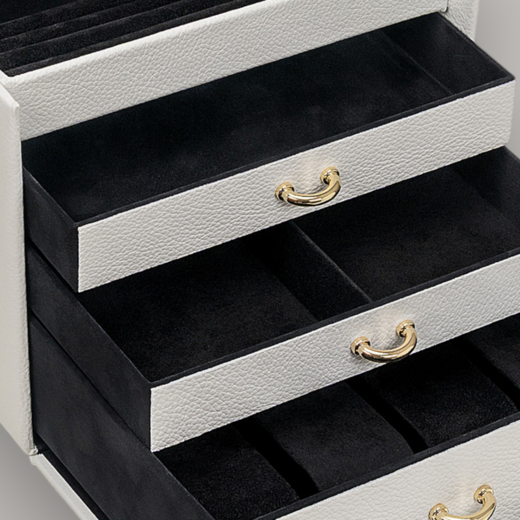 Schmuckkasten Lisa granello / weiß (Vollrindleder) 