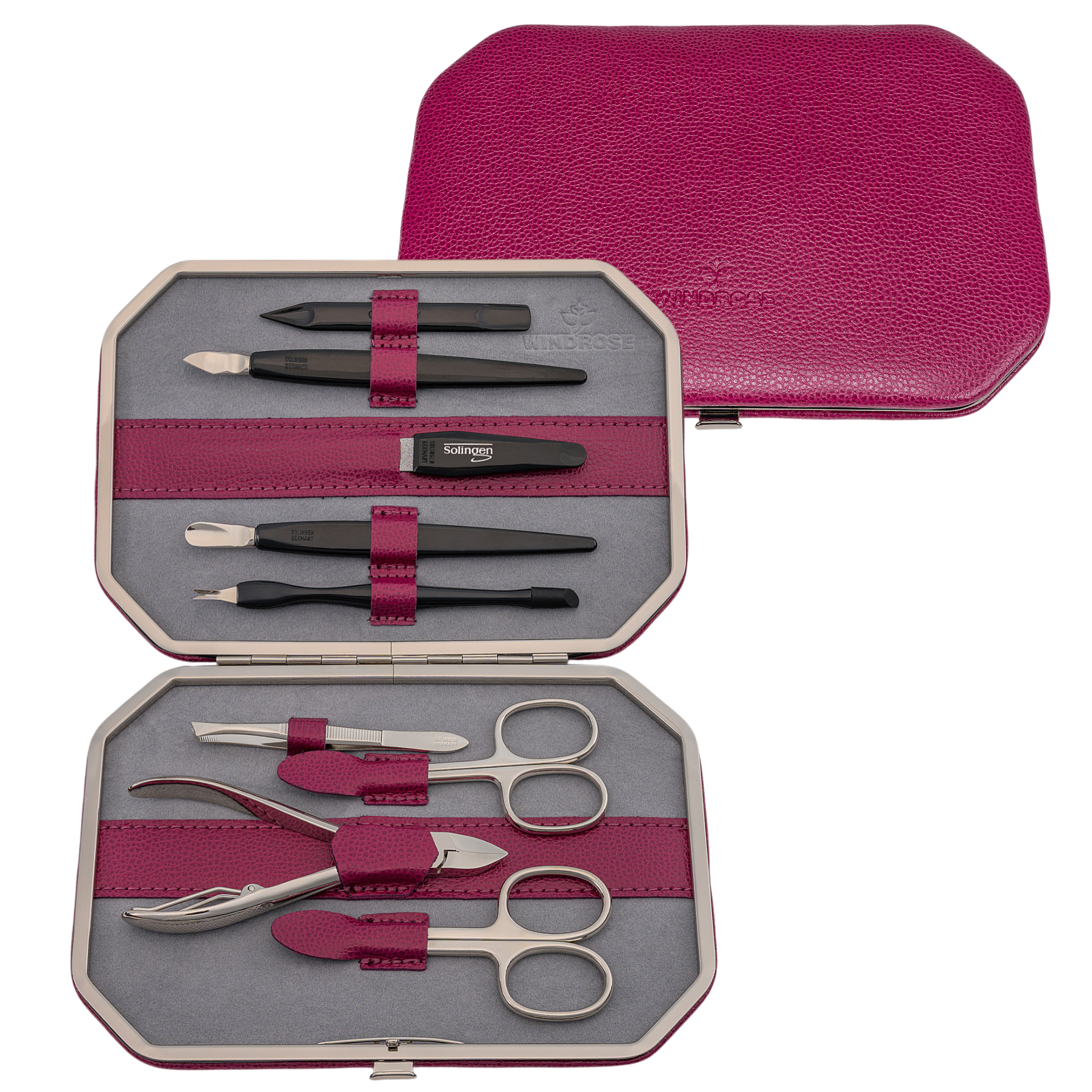 10-teilig Maniküretui beluga / beere (Leder) 