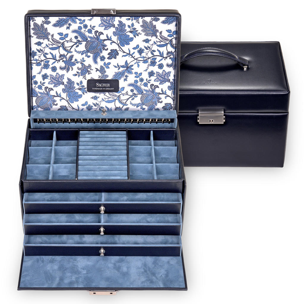 Jewellery box Jasmin florage / navy (leather) 