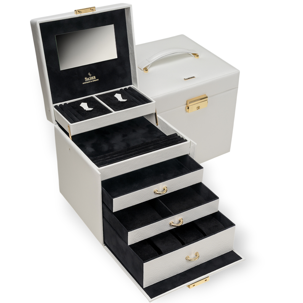 Schmuckkasten Lisa granello / weiß (Vollrindleder) 